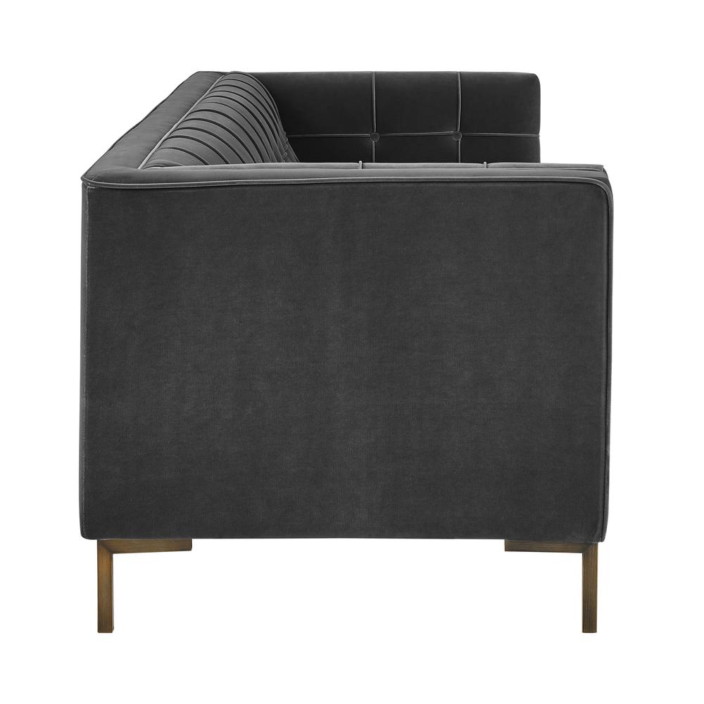Isaac Channel Stitch Gray Velvet Sofa. Picture 4