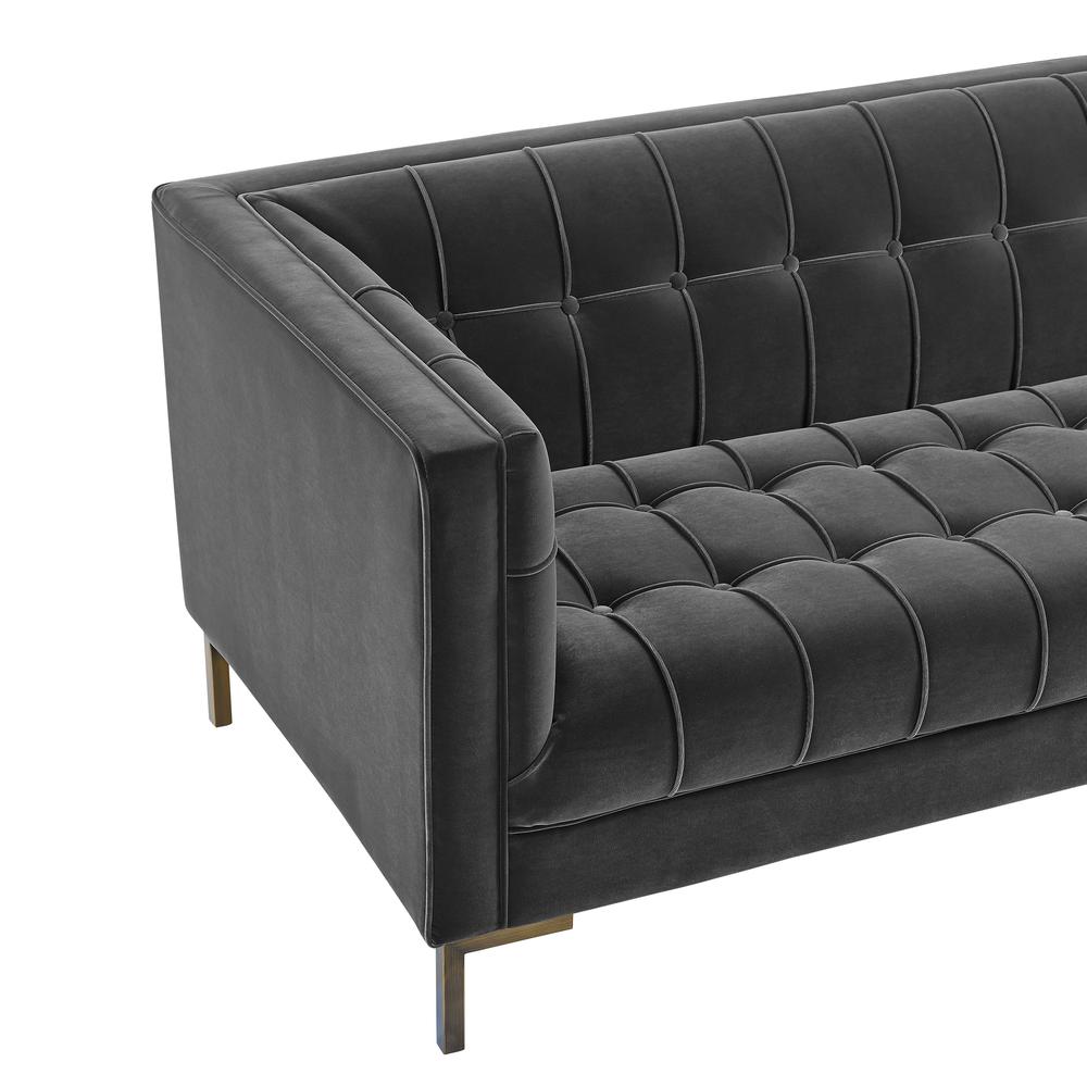Isaac Channel Stitch Gray Velvet Sofa. Picture 6