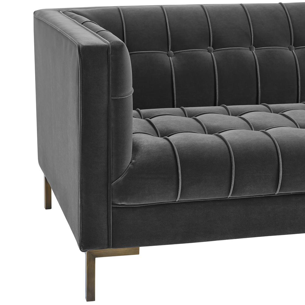 Isaac Channel Stitch Gray Velvet Sofa. Picture 7