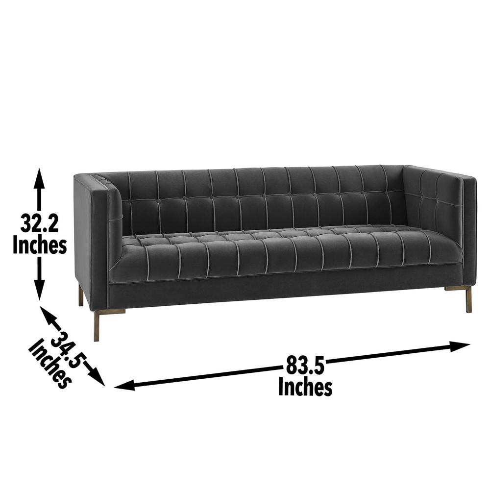 Isaac Channel Stitch Gray Velvet Sofa. Picture 9