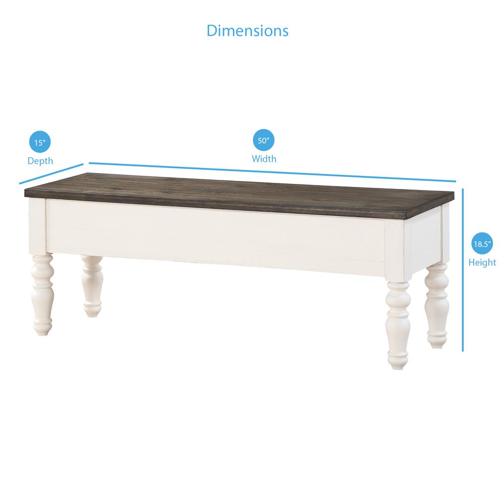 Two Tone Storage Bench, Two-tone ivory and dark oak finish. Picture 2