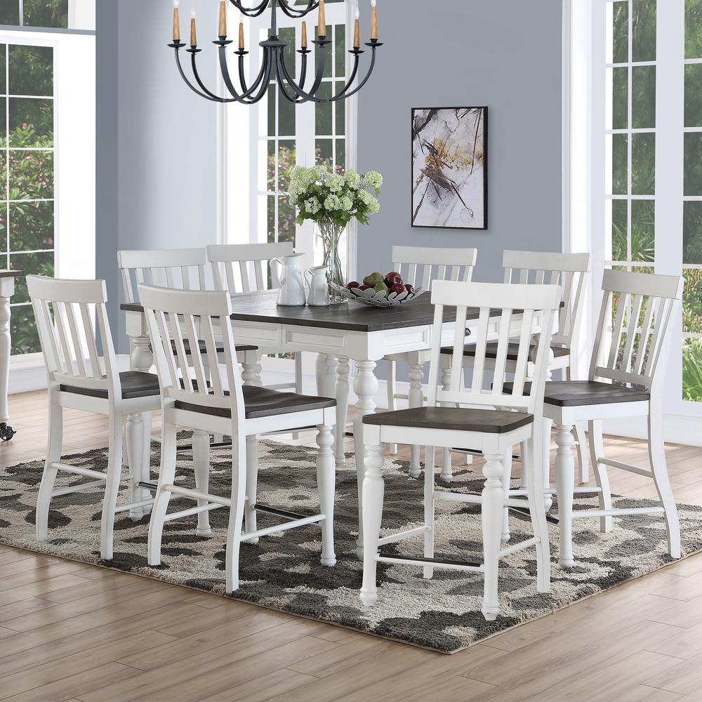 Two Tone Counter Height Dining Set 9pc, Two-tone ivory and dark oak finish. Picture 1