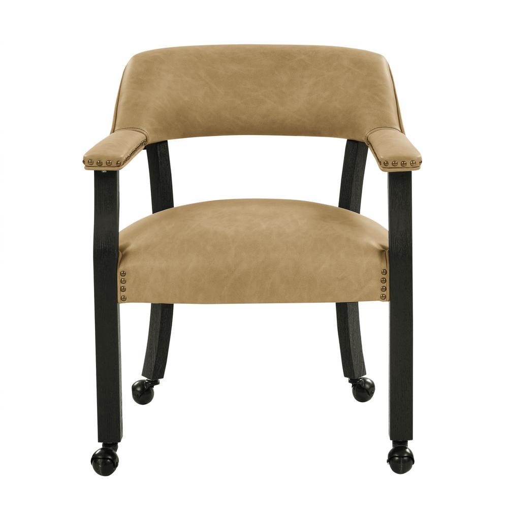 Rylie Dining Camel PU Arm Chair w/Caster. Picture 1