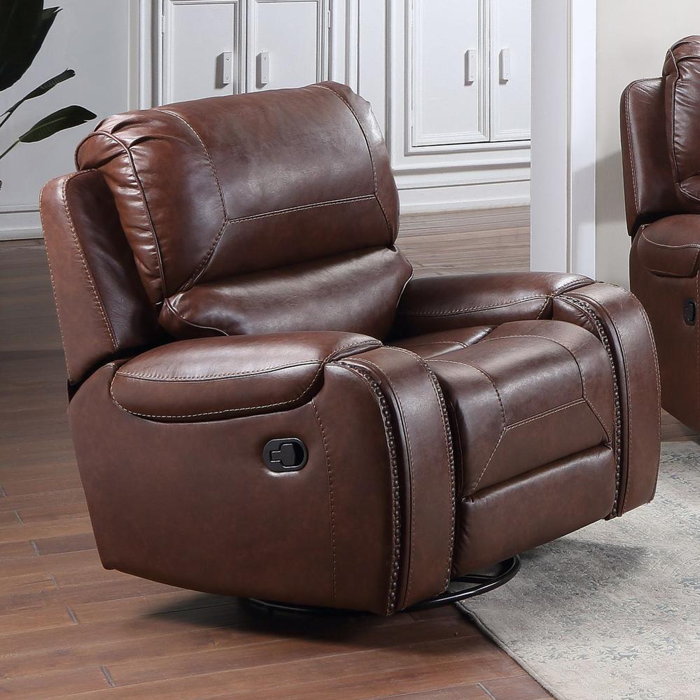 Keily Manual Swivel Glider Recliner Chair - Brown. Picture 1