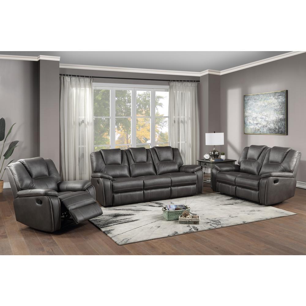 Katrine Reclining Sofa, Loveseat and Chair Set -Charcoal. Picture 1
