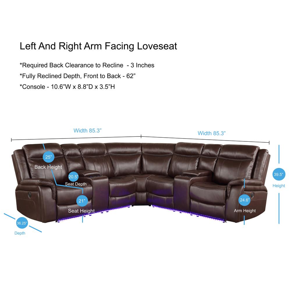 Levin 3pc Power Reclining Sectional - Cocoa. Picture 13