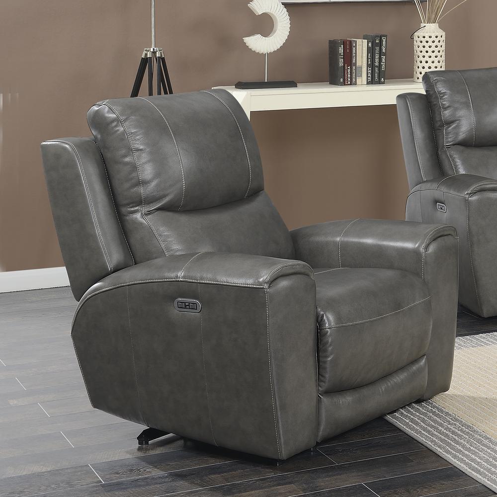 Power Reclining Chair - Grey, Grey Leather. Picture 1
