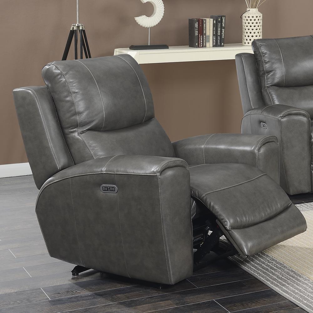 Power Reclining Chair - Grey, Grey Leather. Picture 3