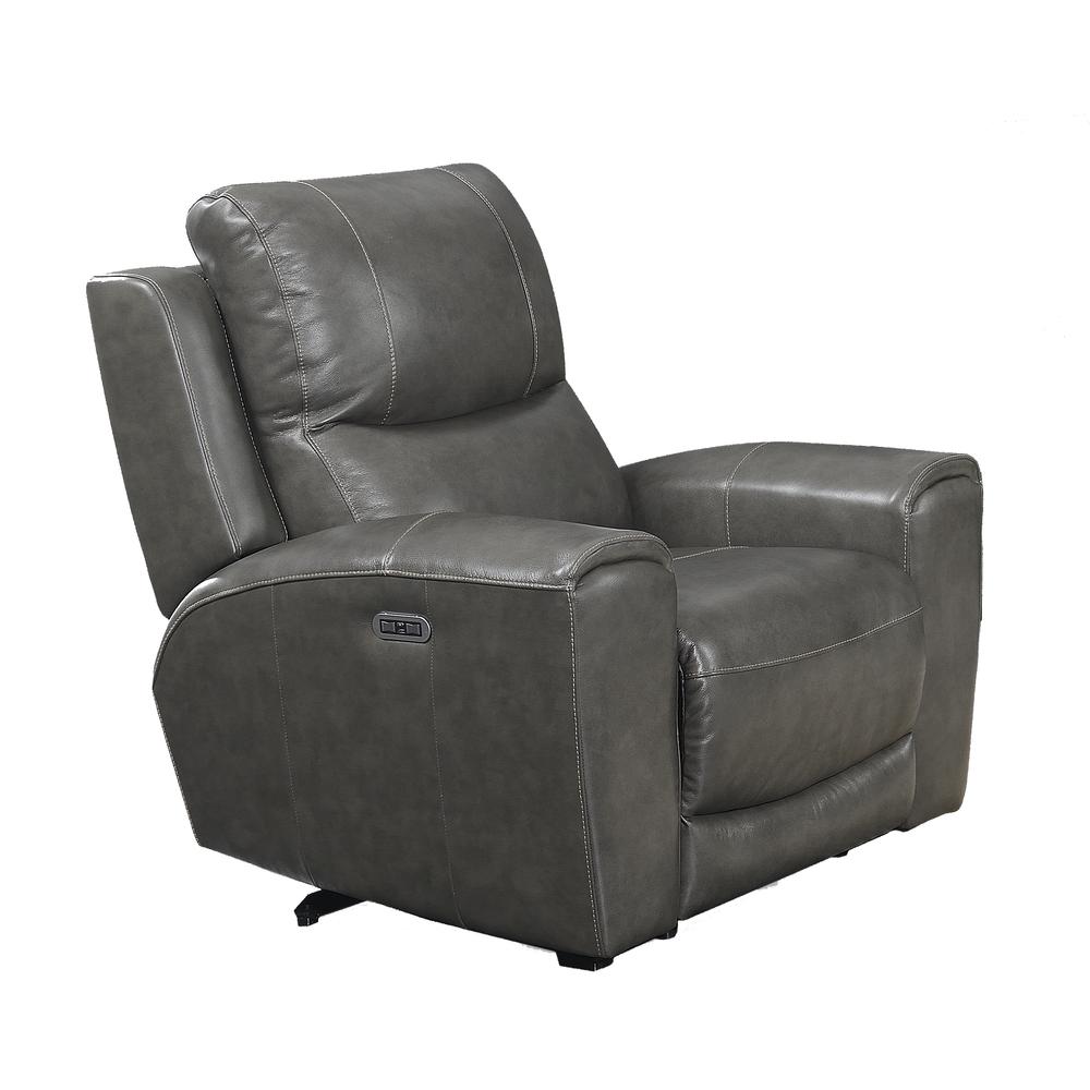 Power Reclining Chair - Grey, Grey Leather. Picture 5