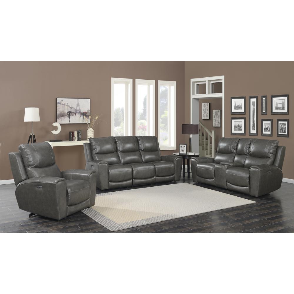 Power Reclining Console Loveseat - Grey, Grey Leather. Picture 2