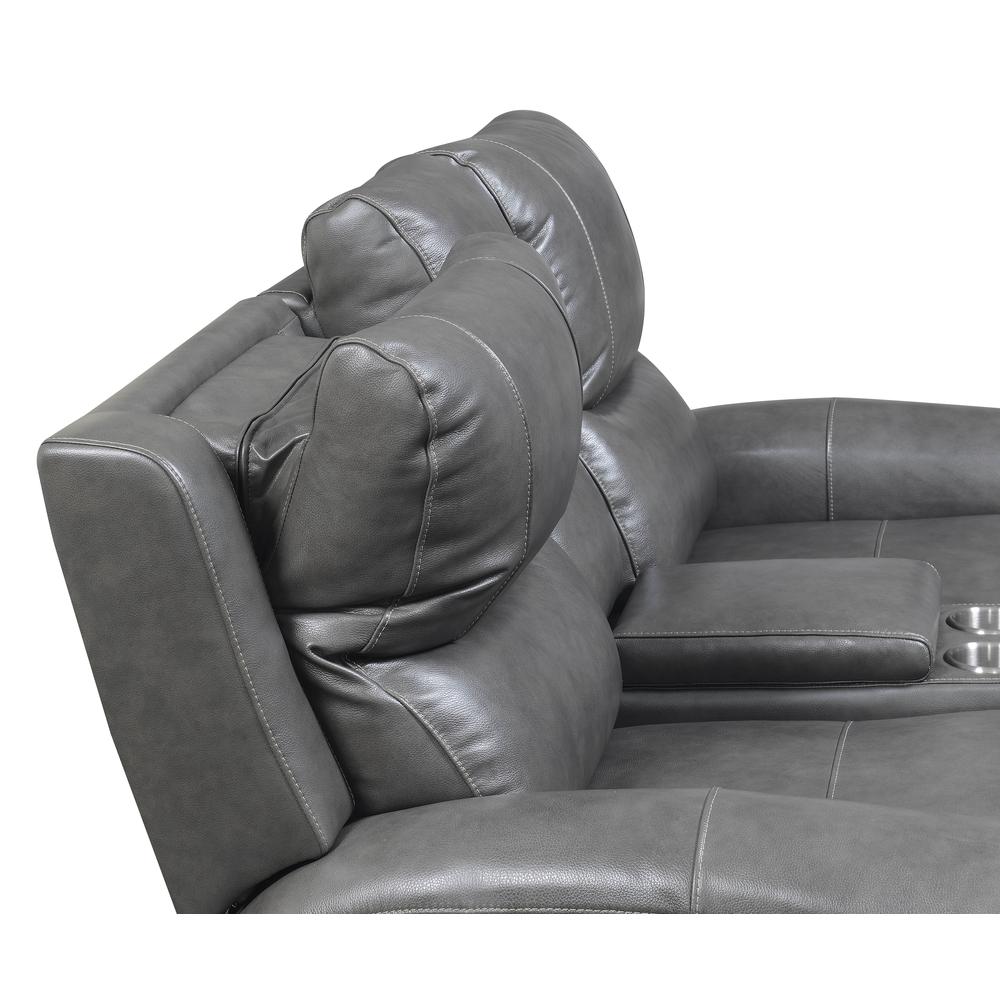 Power Reclining Console Loveseat - Grey, Grey Leather. Picture 5