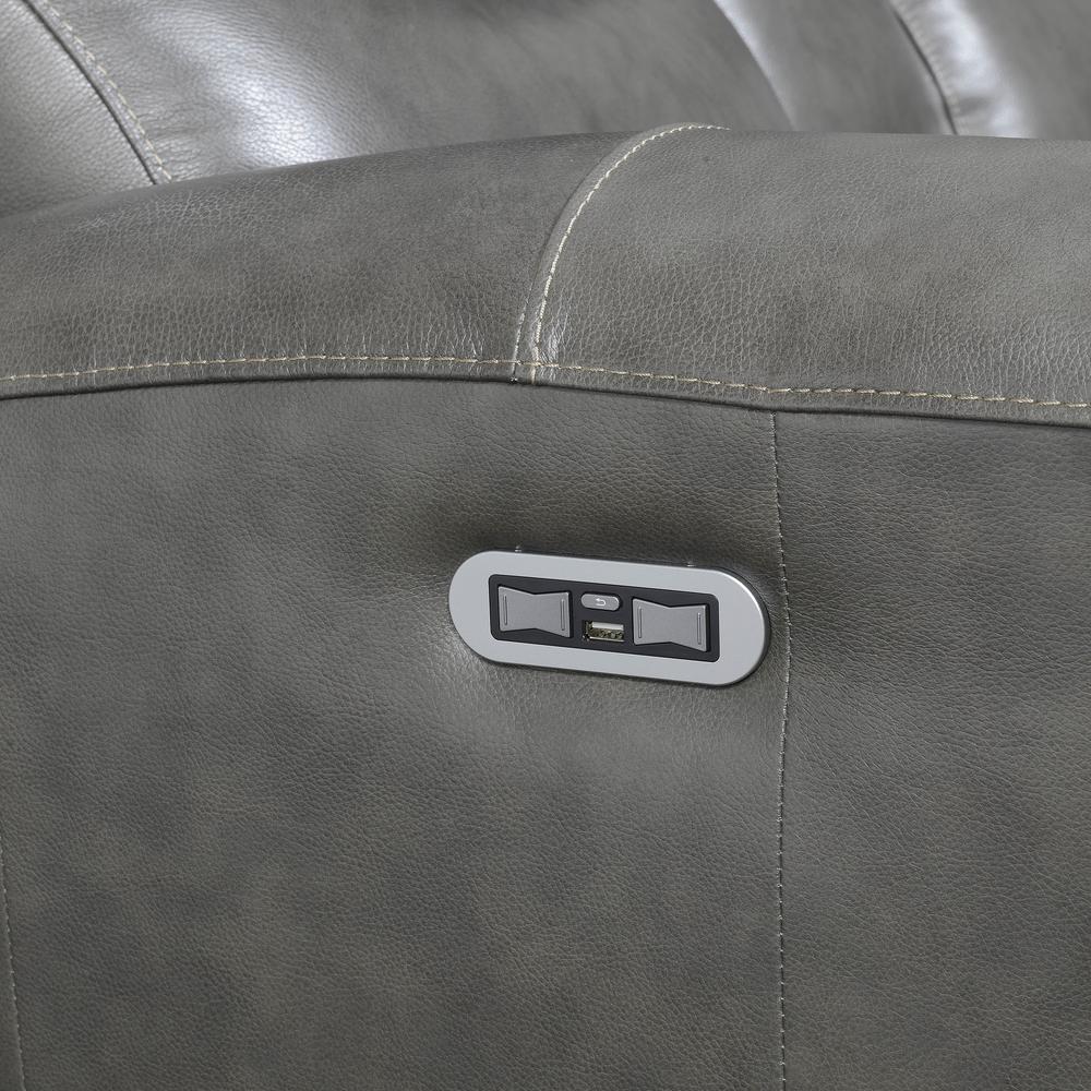 Power Reclining Console Loveseat - Grey, Grey Leather. Picture 6