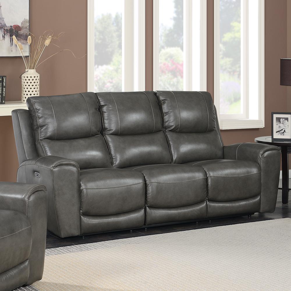 Power Reclining Sofa - Grey, Grey Leather. Picture 1