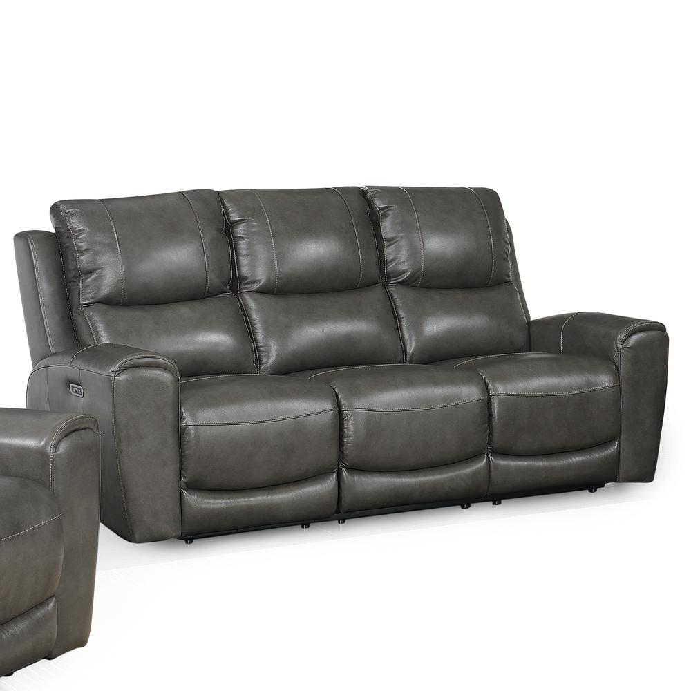 Power Reclining Sofa - Grey, Grey Leather. Picture 4