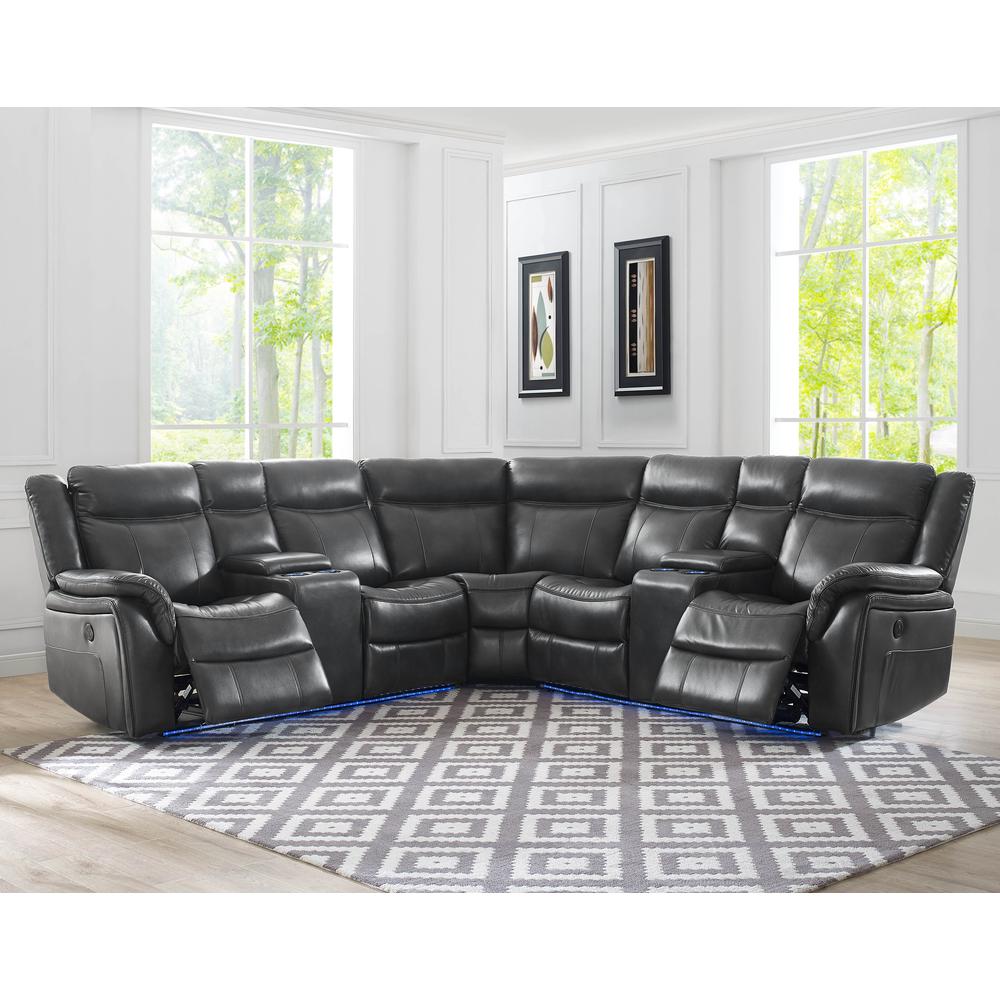Levin 4PC Power Reclining Sectional - Black. The main picture.
