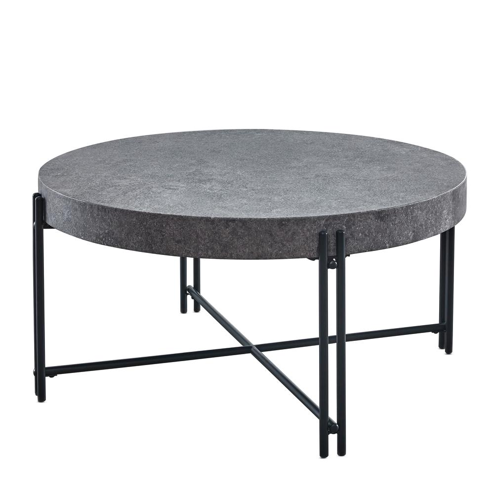 Round Cocktail Table, Mottled Grey, Black Iron base. Picture 3