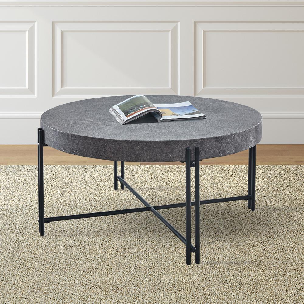 Round Cocktail Table, Mottled Grey, Black Iron base. Picture 4