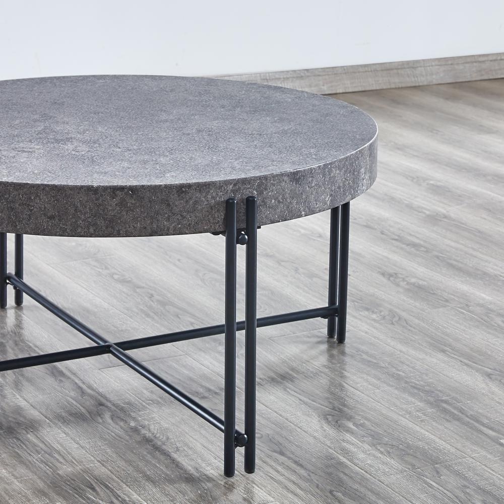 Round Cocktail Table, Mottled Grey, Black Iron base. Picture 5