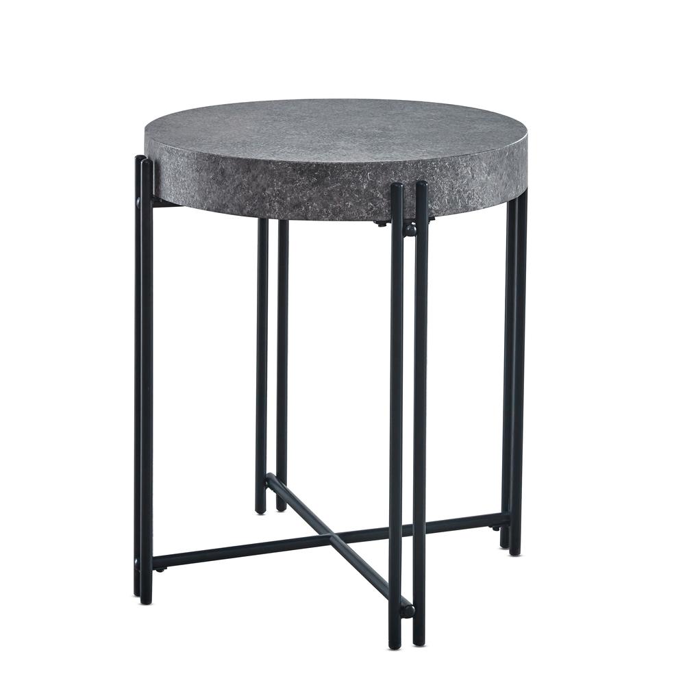 Round End Table, Mottled Grey, Black Iron base. Picture 2