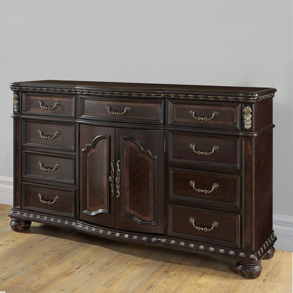 9-drawer Dresser, Rich cocoa finish. Picture 1