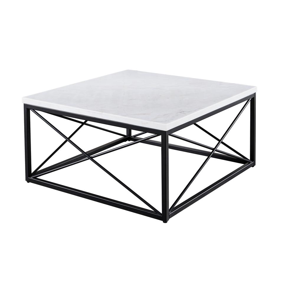Skyler White Marble Top Square Cocktail Table. Picture 1