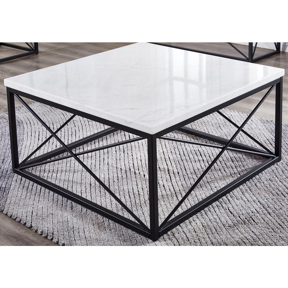 Skyler White Marble Top Square Cocktail Table. Picture 2