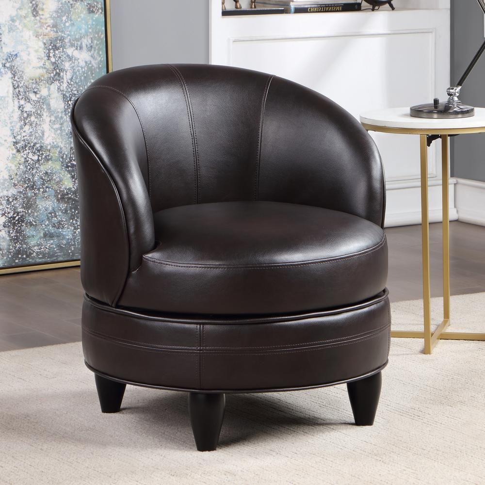 Sophia Swivel Accent Chair Brown Faux Leather. Picture 1