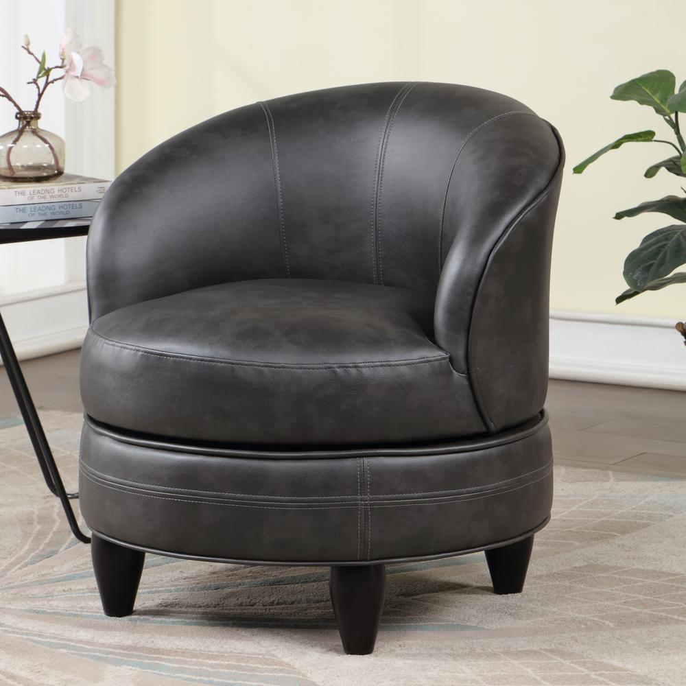 Sophia Swivel Accent Chair Gray Faux Leather. Picture 2