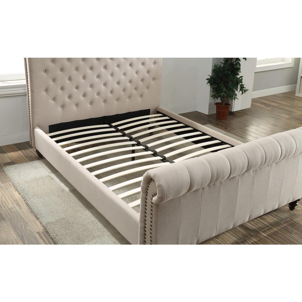 Swanson Tufted King Sleigh Bed in Sand Beige Upholstery. Picture 4