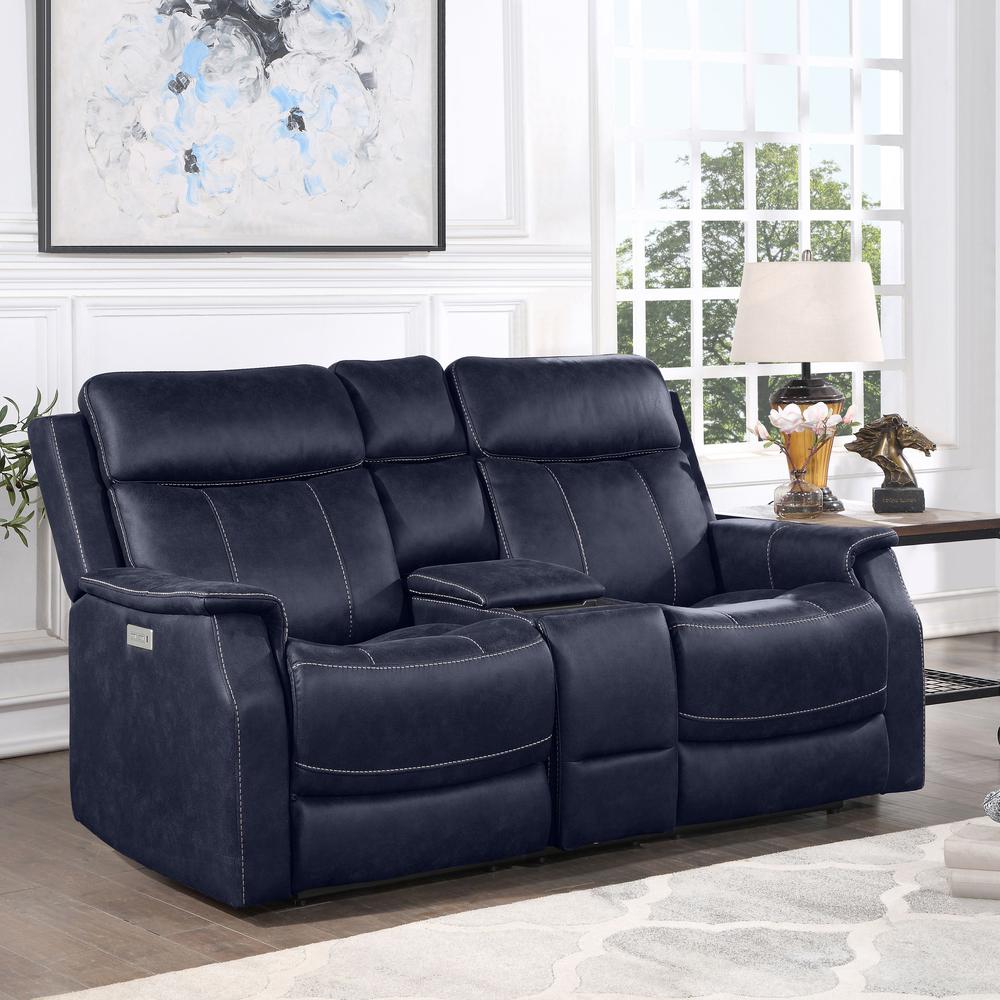 Valencia Dual Power Reclining Console Loveseat - Ocean. Picture 2