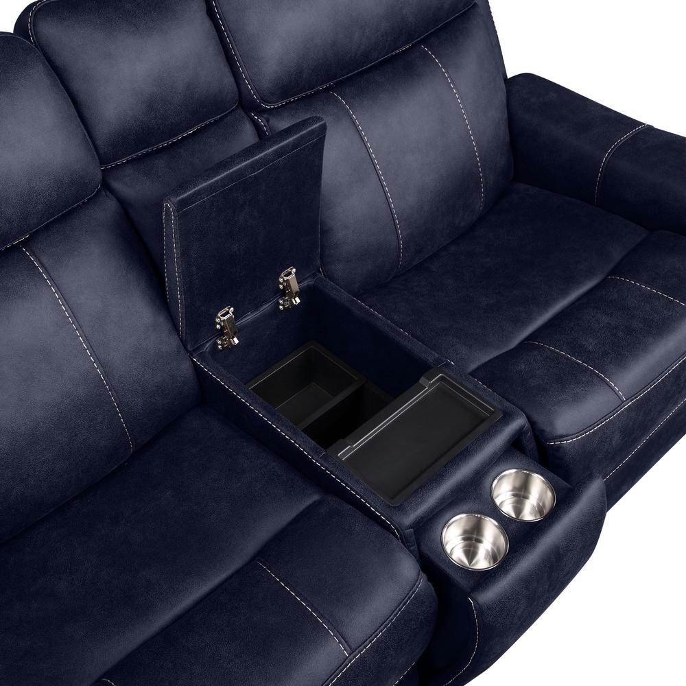Valencia Dual Power Reclining Console Loveseat - Ocean. Picture 3