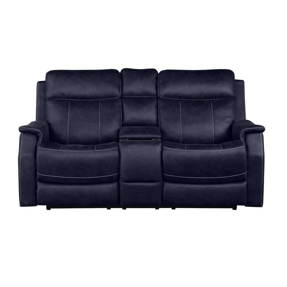 Valencia Dual Power Reclining Console Loveseat - Ocean. Picture 1