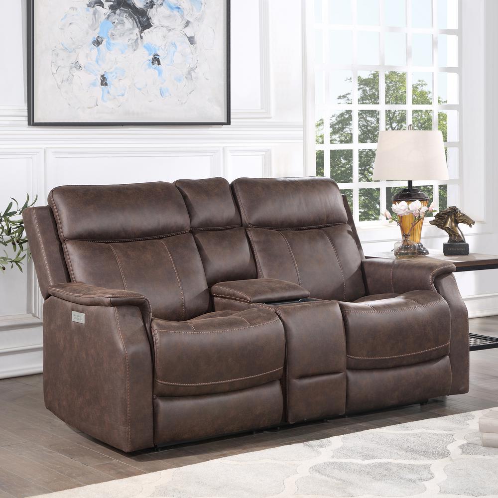 Valencia Dual Power Reclining Console Loveseat - Walnut. Picture 2