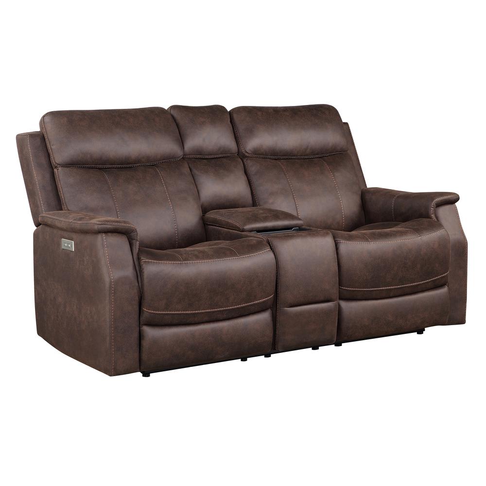 Valencia Dual Power Reclining Console Loveseat - Walnut. Picture 1