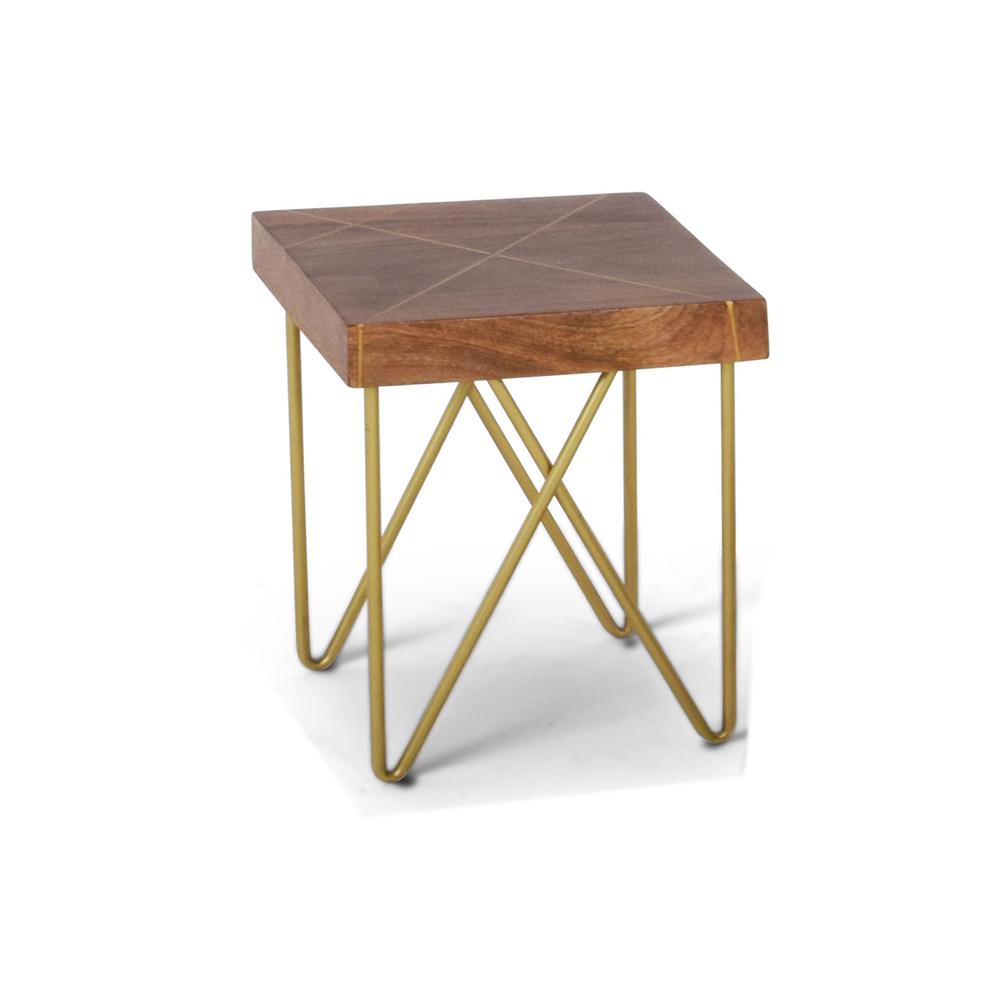 End Table, Warm pine finish, Brass finished base. Picture 1