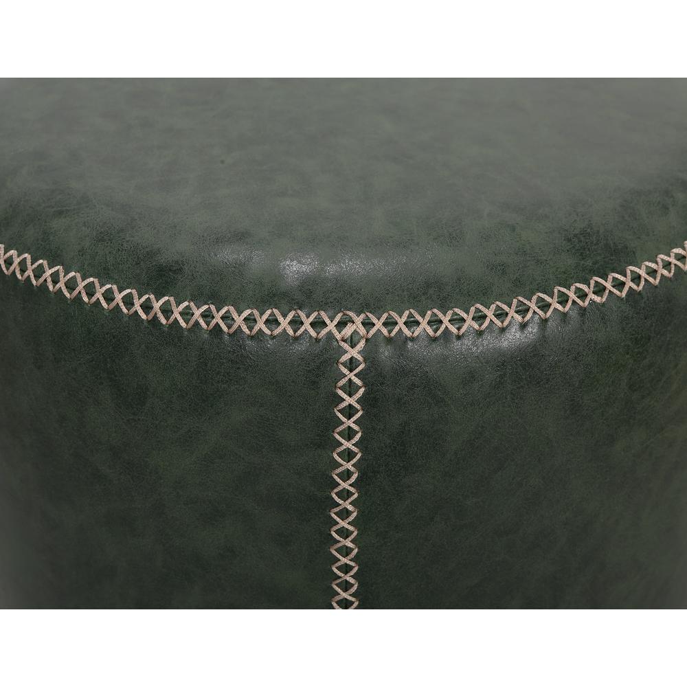 Round Vintage Upholstered Ottoman, Green. Picture 3