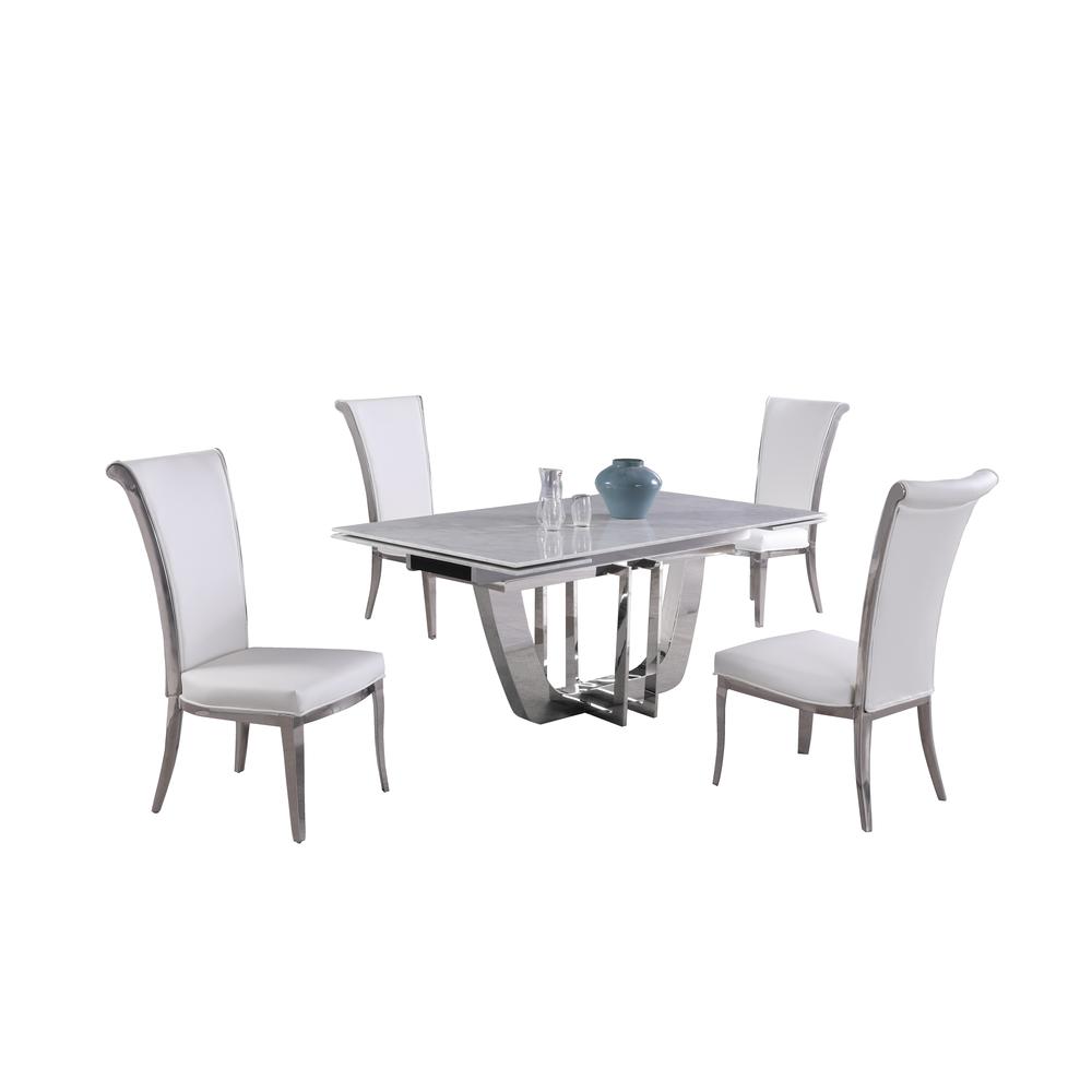 Contemporary Dining Set w/ Extendable Carrara Marble Table & 4 Chairs. Picture 3