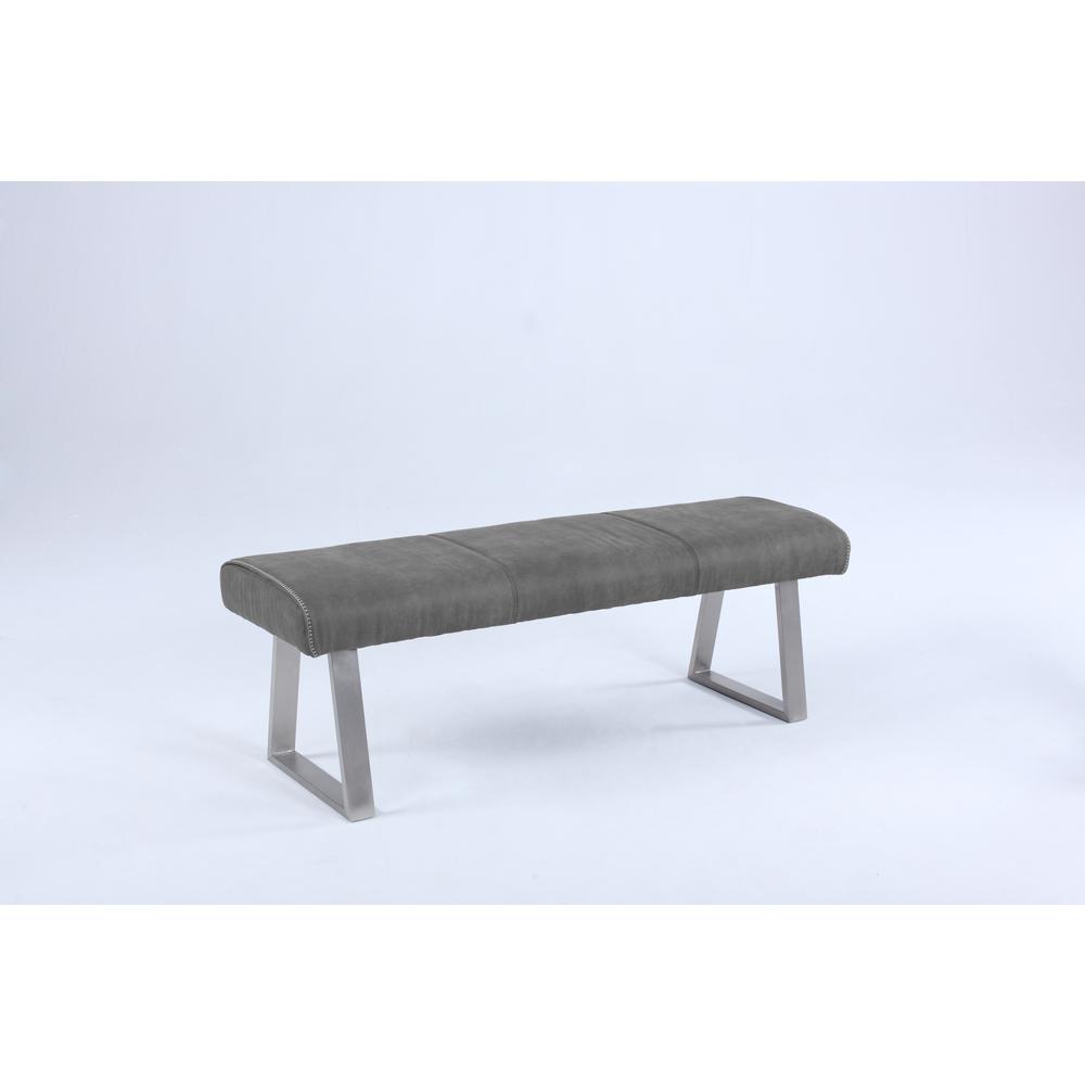 Contemporary Bench With Highlight Stitching, Gray. Picture 1