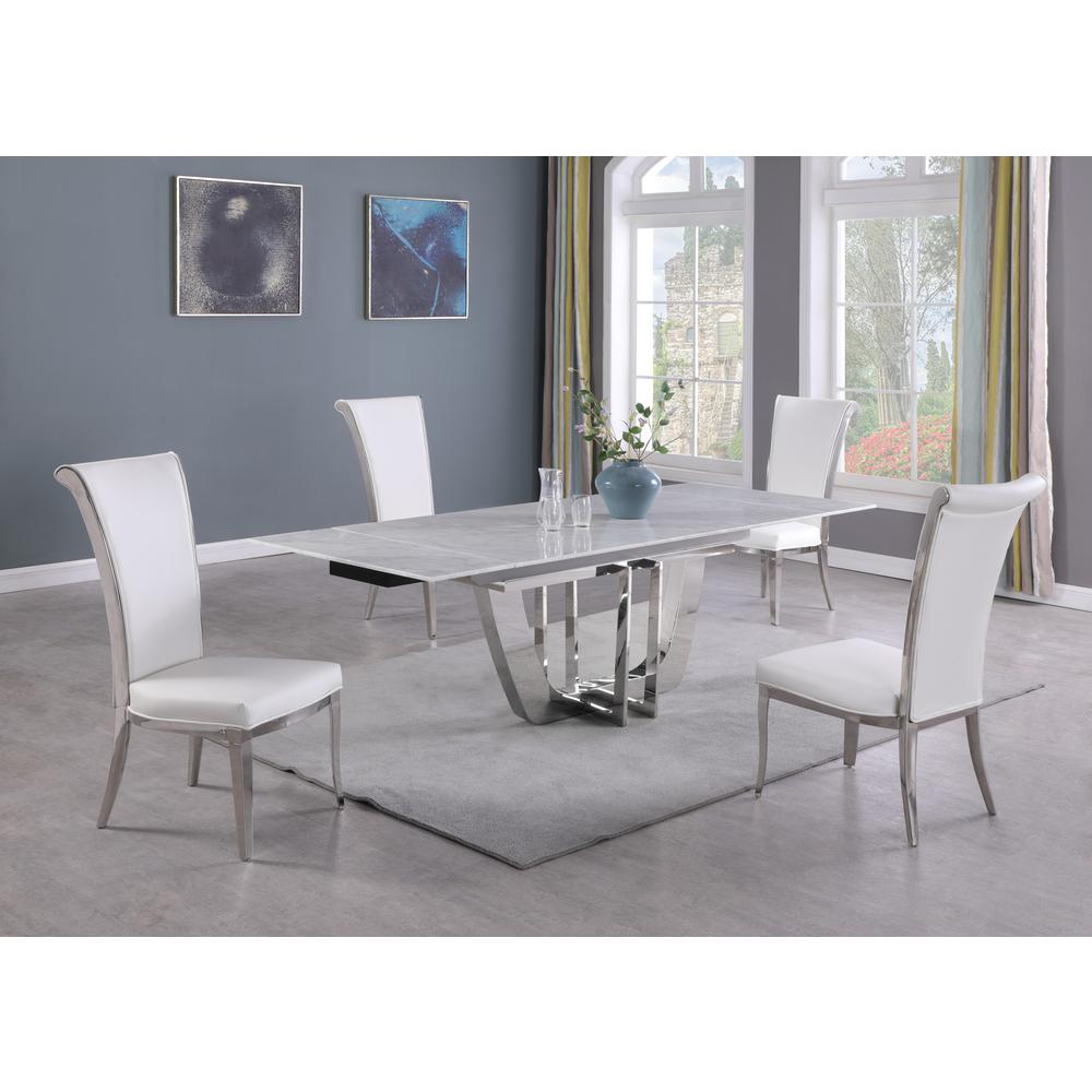 Contemporary Dining Set w/ Extendable Carrara Marble Table & 4 Chairs. Picture 2