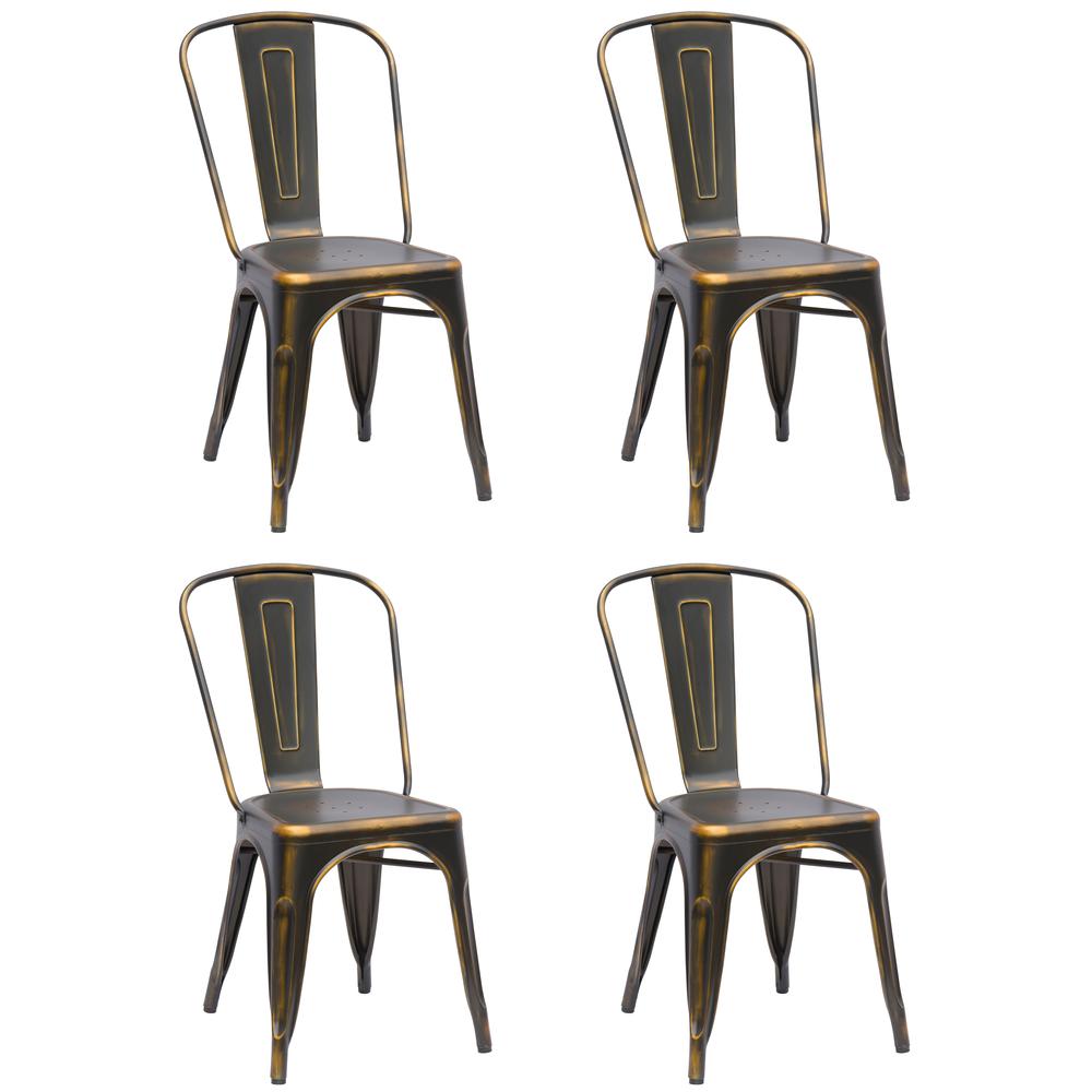 Vintage Galvanized Steel Side Chair  - Set Of 4, Gold. Picture 2