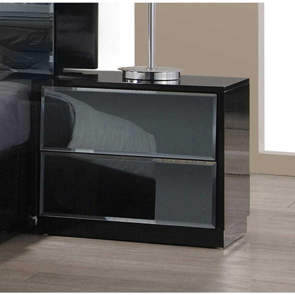 2 Drawers Nightstand, High Gloss Black W/Mirror. The main picture.