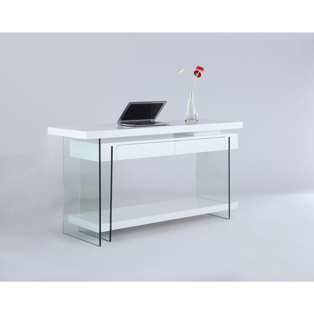 Motion Home Office Desk, Gloss White / Clear. Picture 1