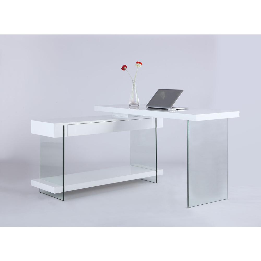 Motion Home Office Desk, Gloss White / Clear. Picture 2