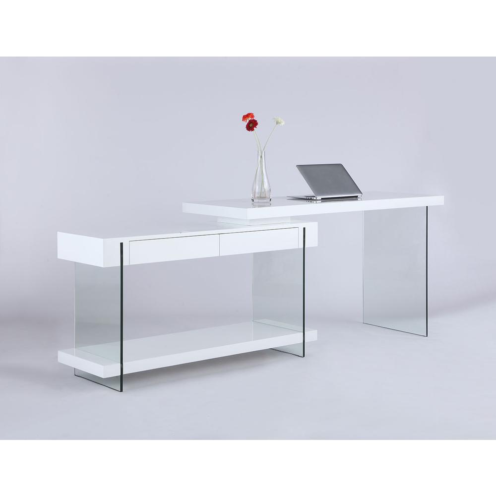 Motion Home Office Desk, Gloss White / Clear. Picture 3