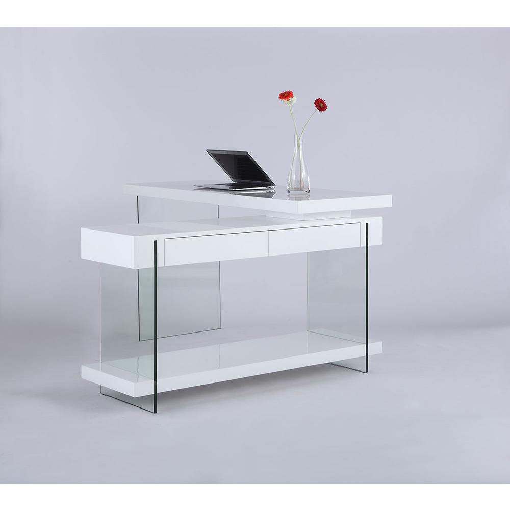 Motion Home Office Desk, Gloss White / Clear. Picture 4