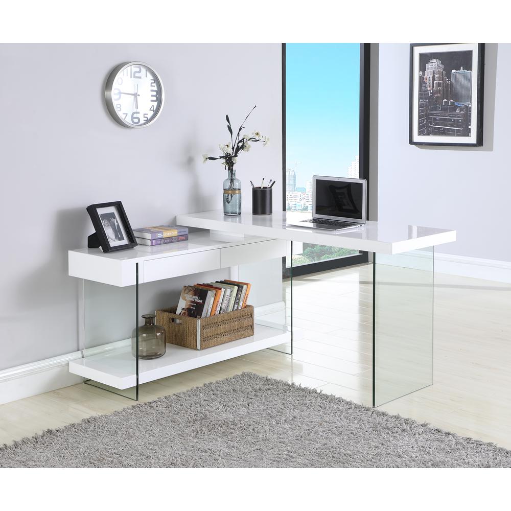 Motion Home Office Desk, Gloss White / Clear. Picture 8