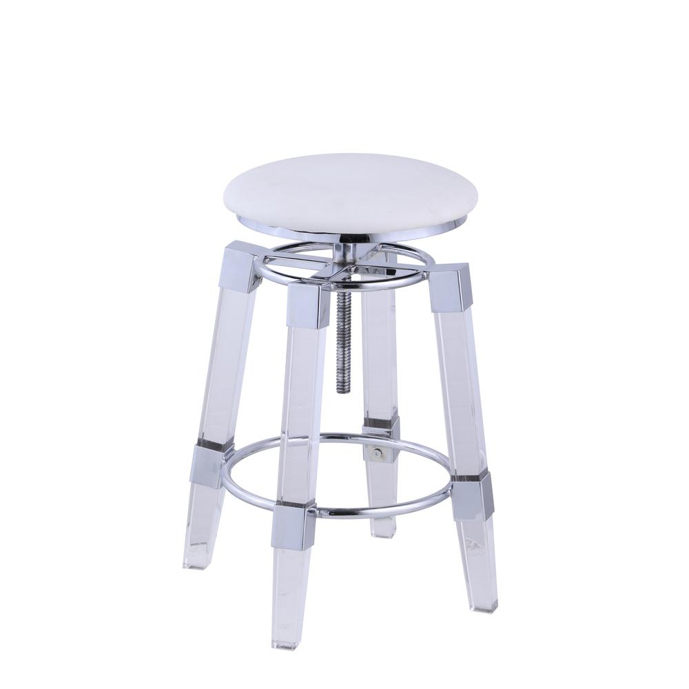 Adjustable Stool W/ Upholstered Seat, White. Picture 1