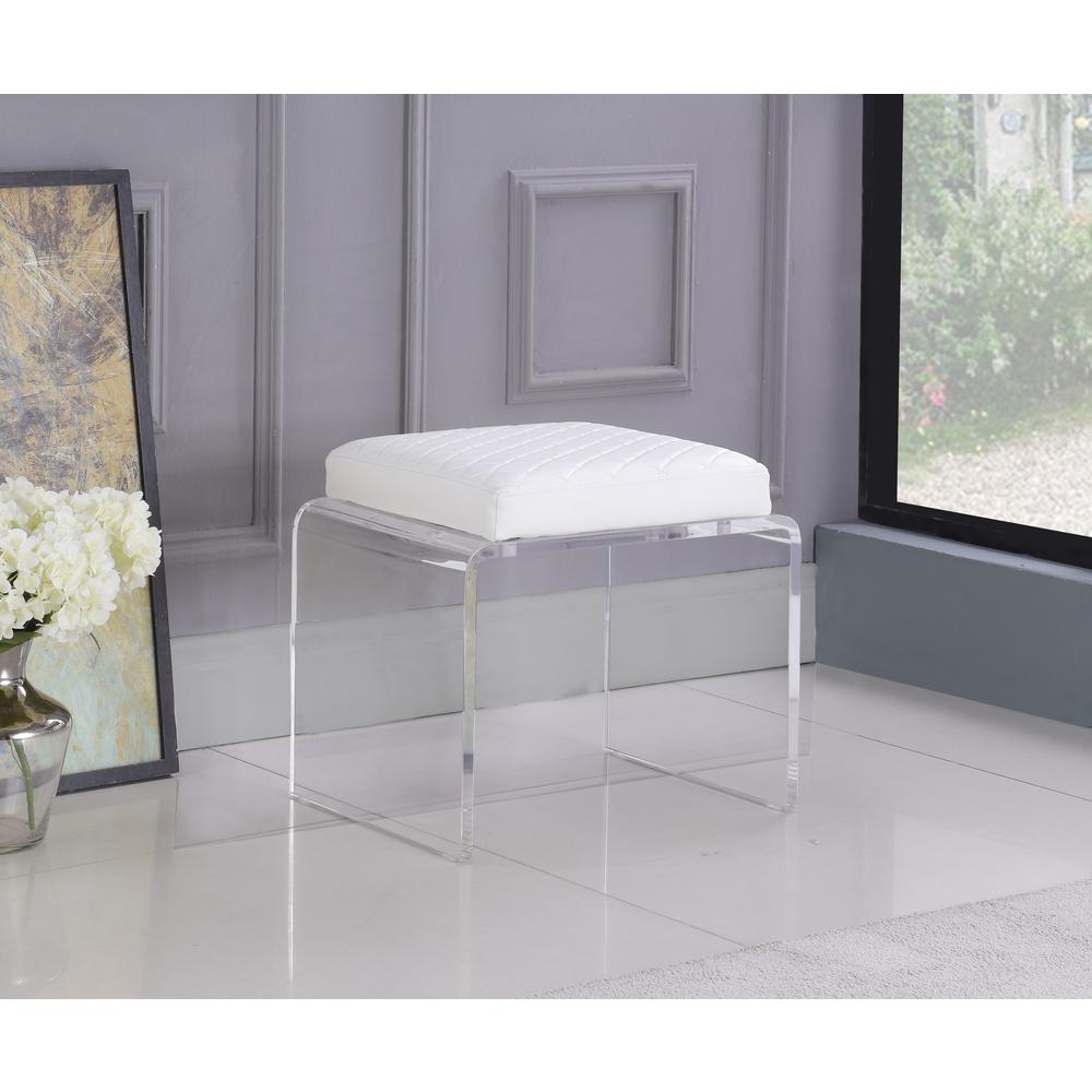 Contemporary Acrylic & White Upholstered Ottoman. Picture 1