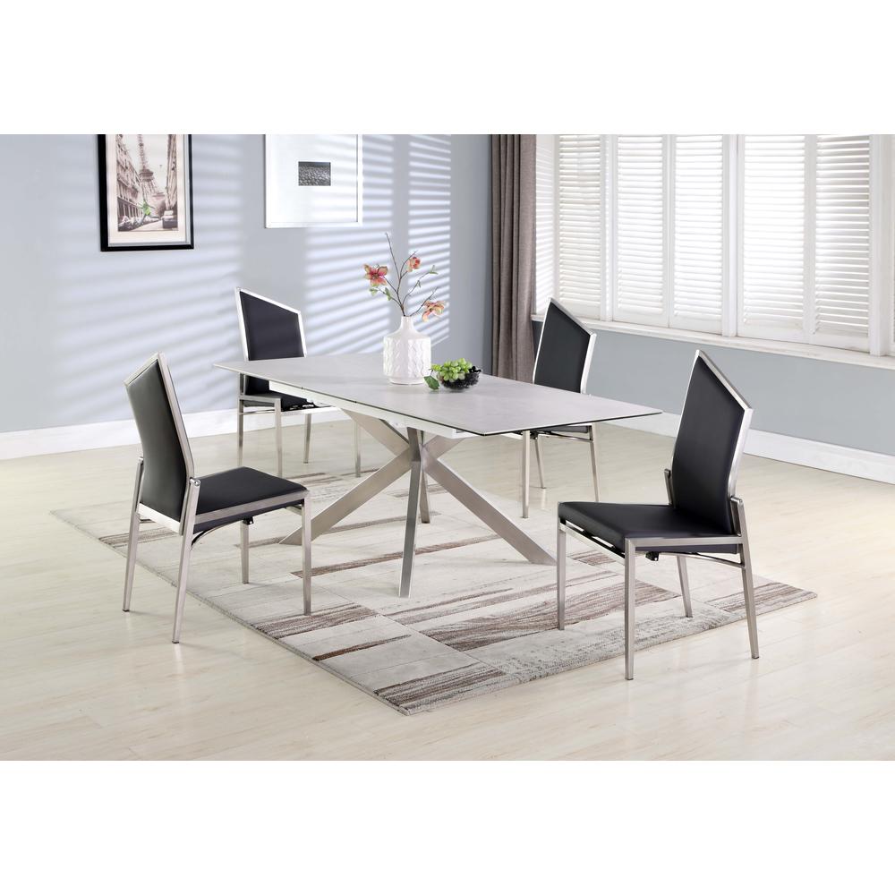 Contemporary Dining Set w/ Extendable Ceramic Top Table & 4 Motion Chairs. Picture 2