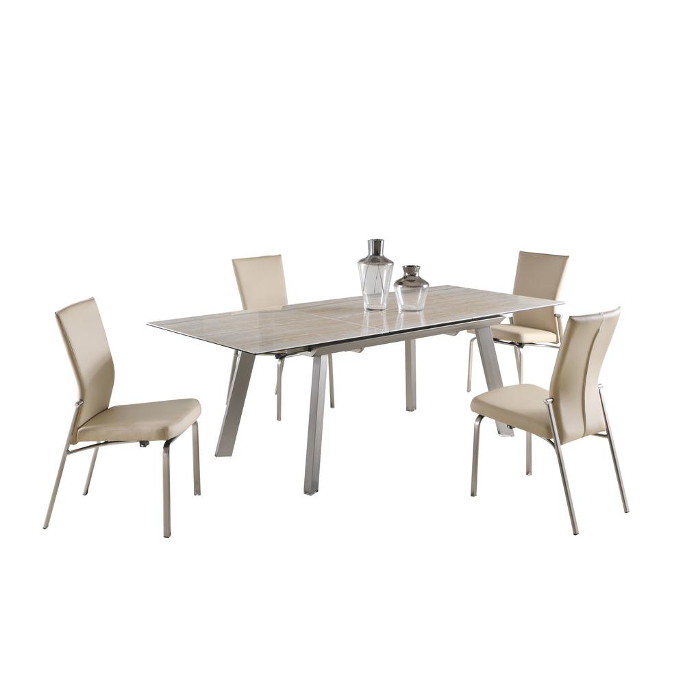 Contemporary Dining Set w/ Extendable Ceramic Top Table & Motion-Back Chairs, ELEANOR-MOLLY-5PC-BGE. Picture 2